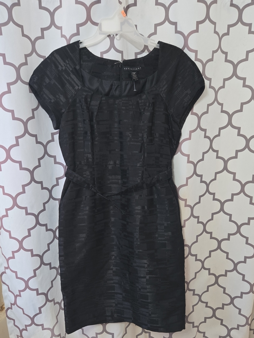 Apostrophe Black Textured Cap-Sleeve Midi Dress